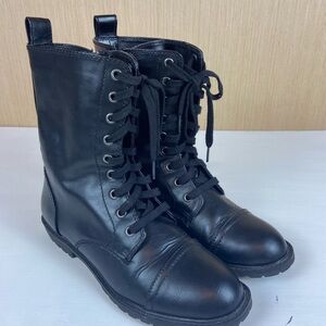 Black Combat Boots Womens 8.5 Lace Up Zip Side Lug Sole Moto